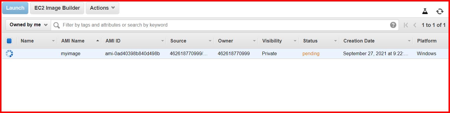 Picture showing the image is created in AWS